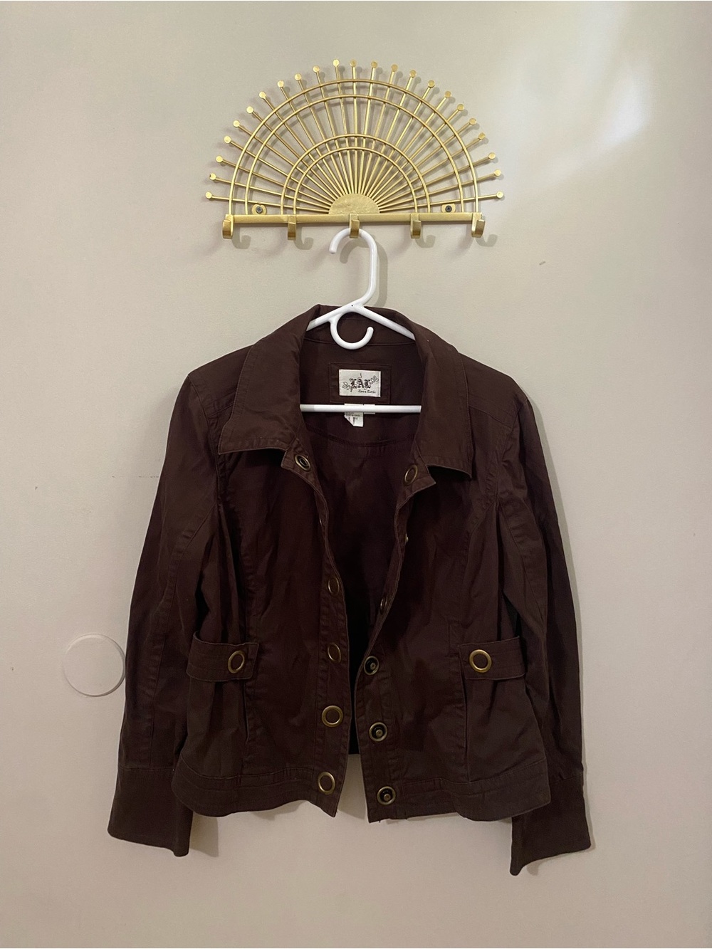 Live a Little Dark Brown Utility Jacket with Grommet Accents